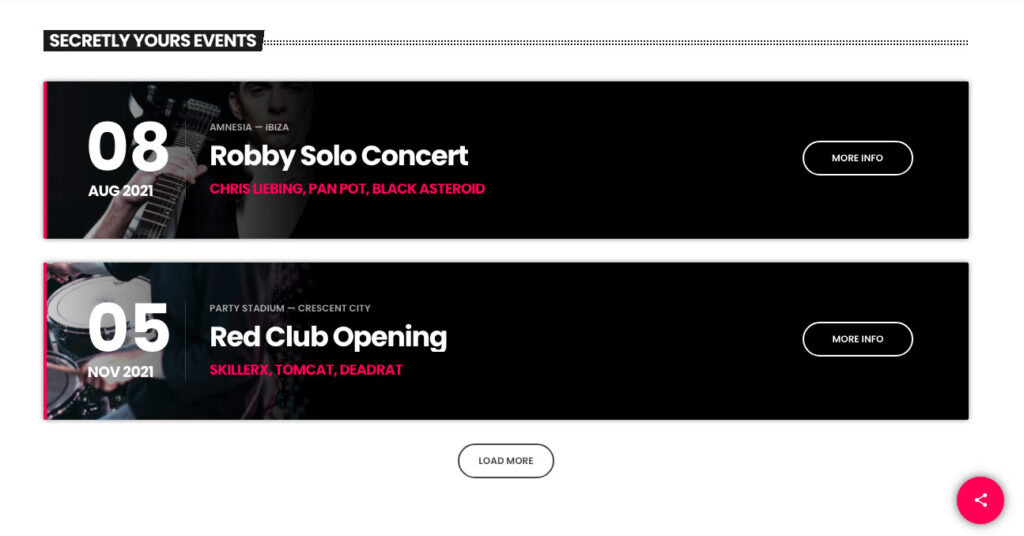 events and upcoming interviews or live sets