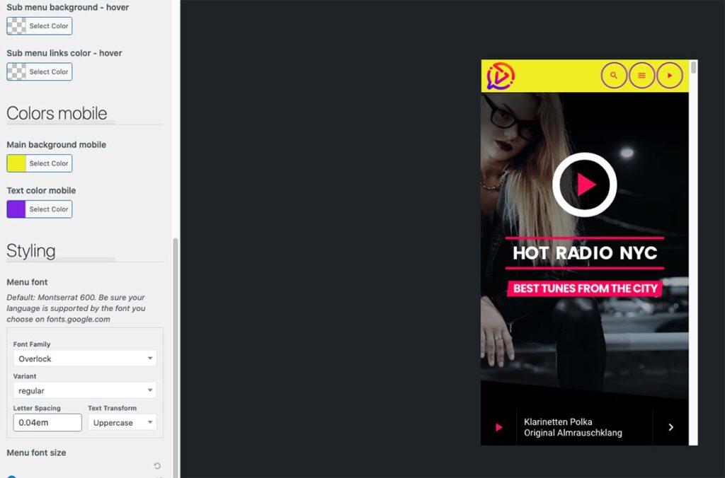 custom mobile menu background