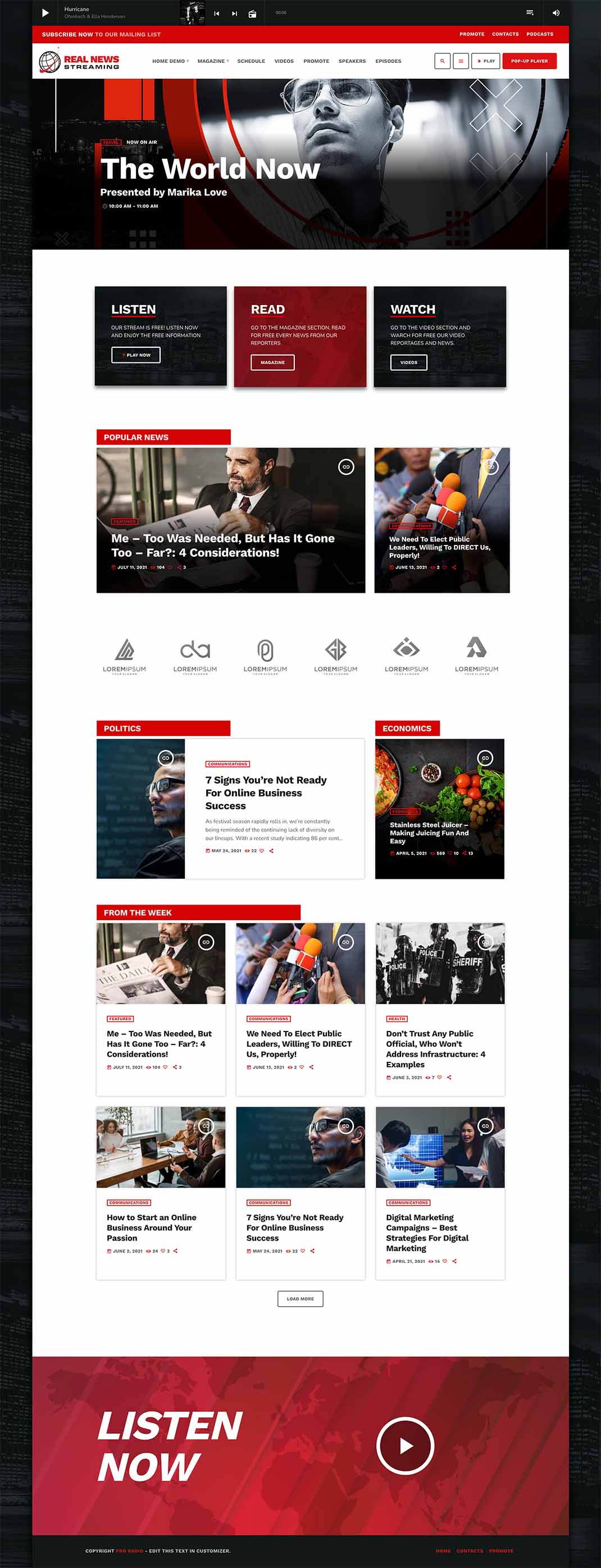 Homepage 02 for news and business radio station in WordPress theme