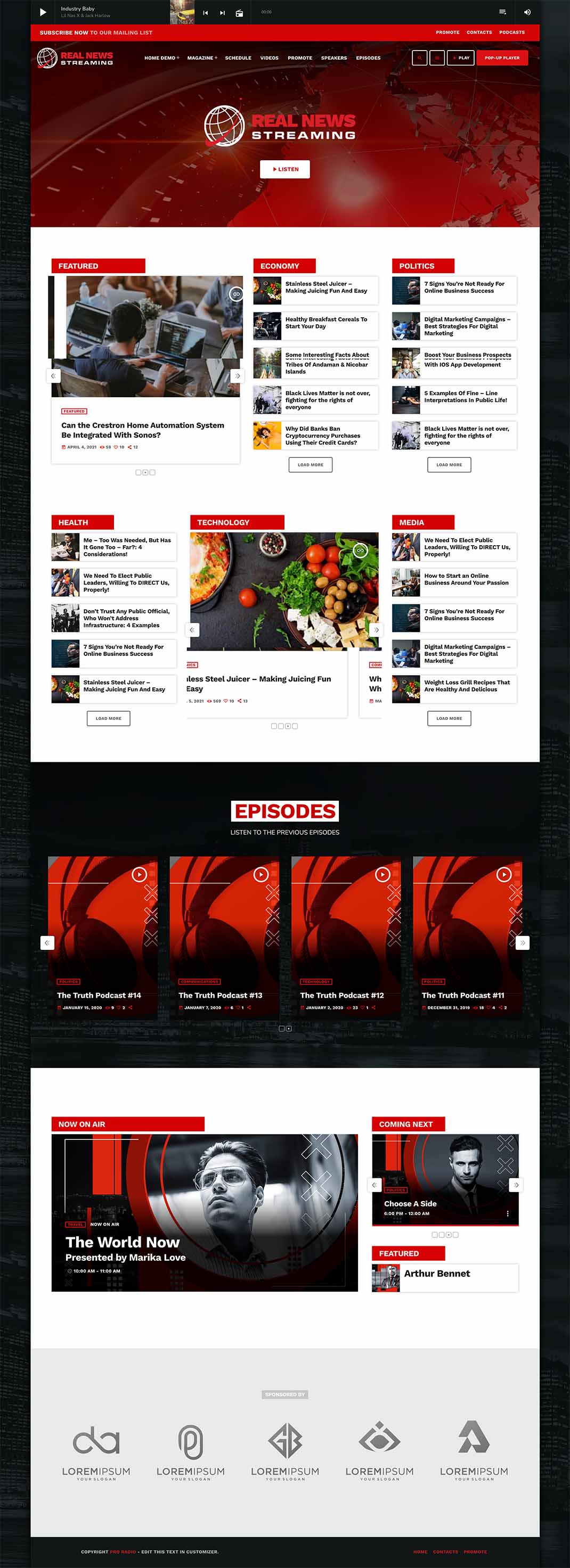 News streaming radio channel WordPress theme