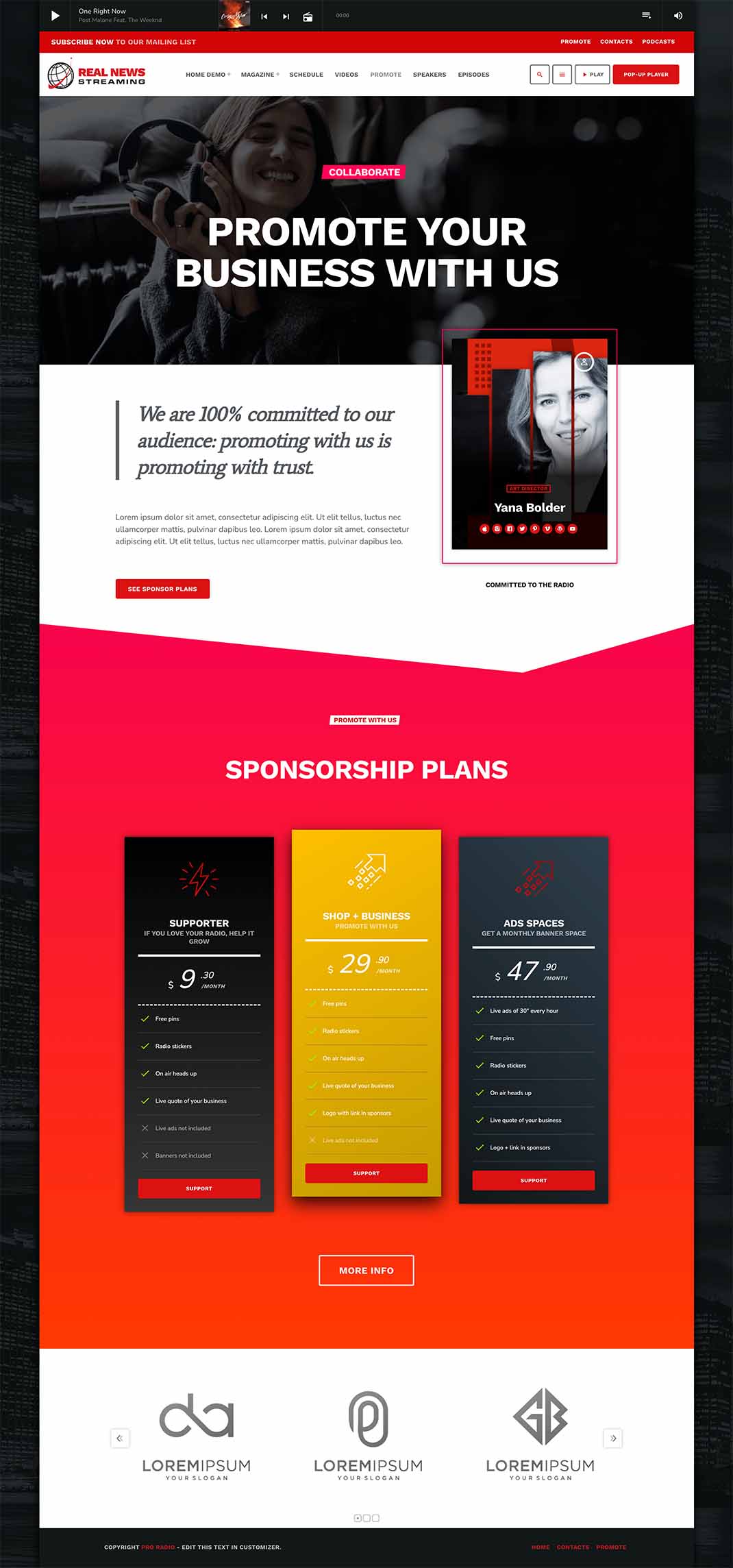 Pricing plans promoion radio station WordPress theme
