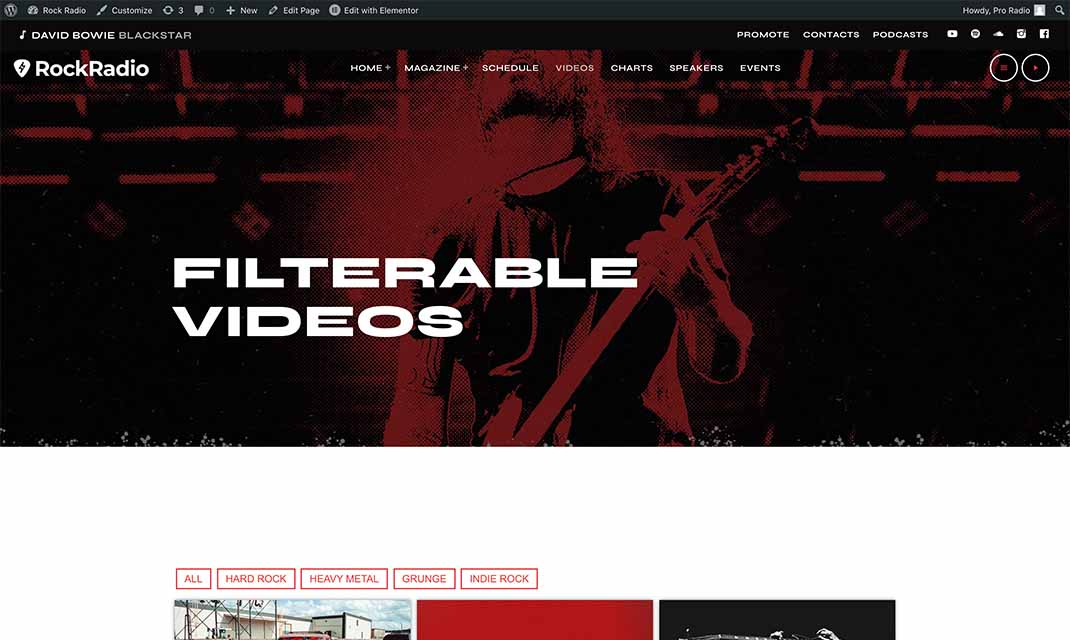 rock video clips template for radio wordpress theme