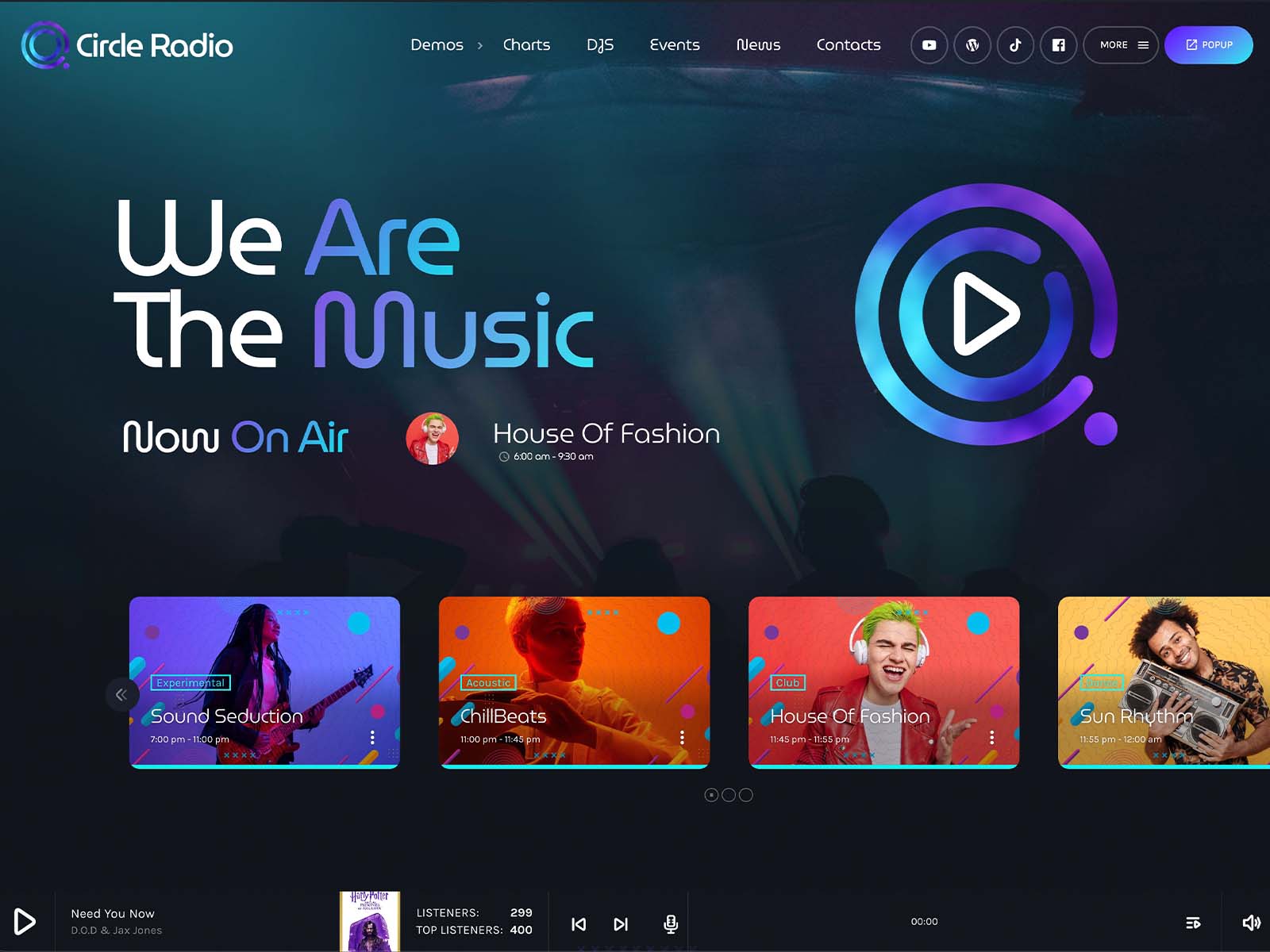 Demo 15 – Circle Radio – Pop Radio website template [Radio WordPress Theme demo] Home 01
