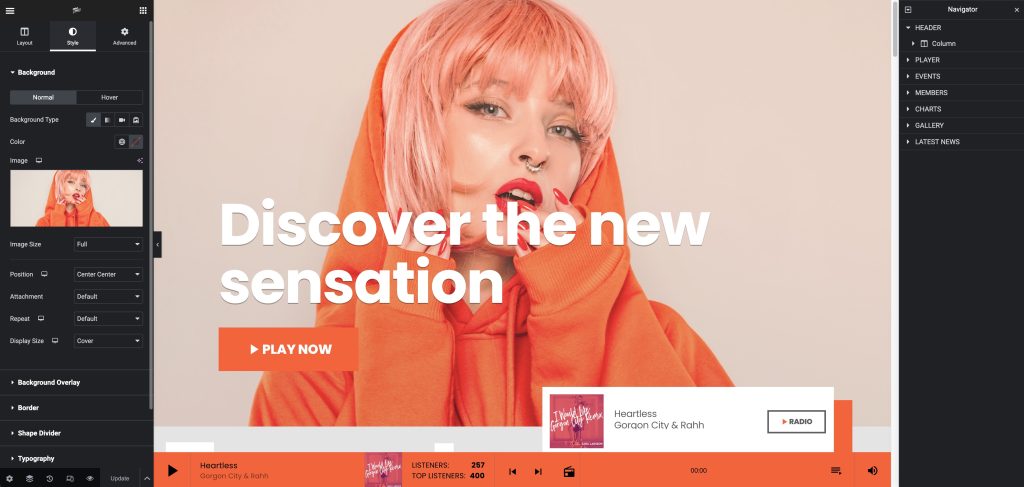 elementor radio station template