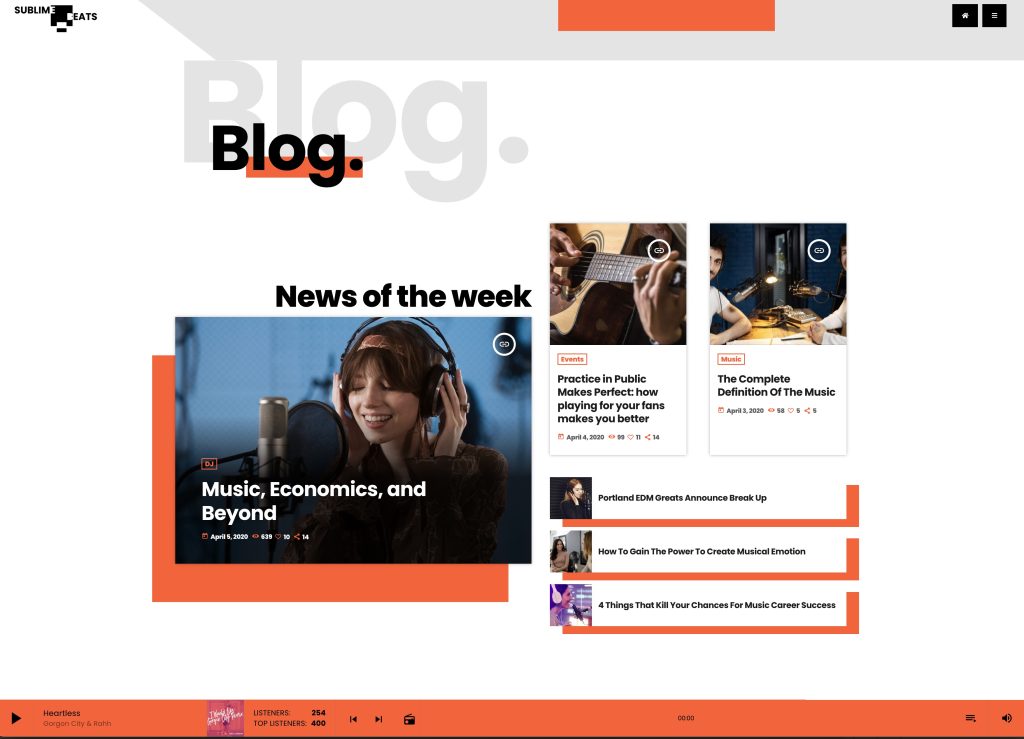 radio station website template elementor blog page