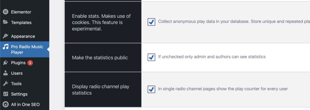 pro radio website statistics options plugin wordpress