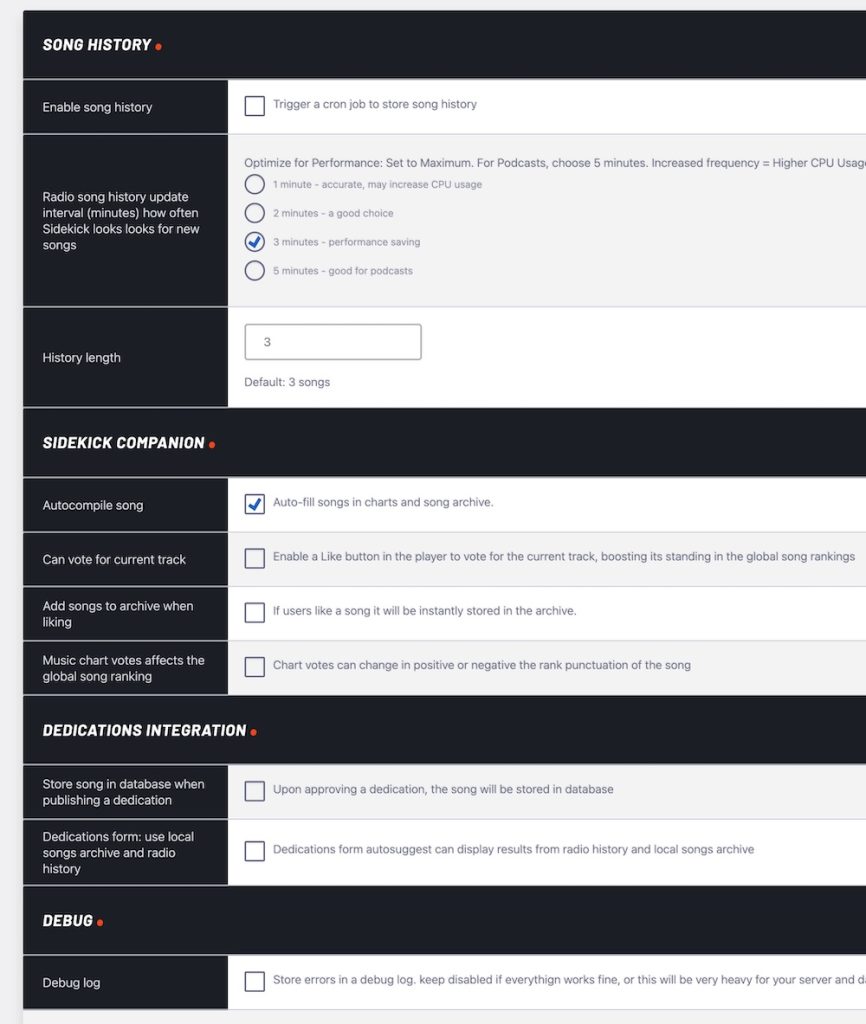 sidekick premium settings pro radio