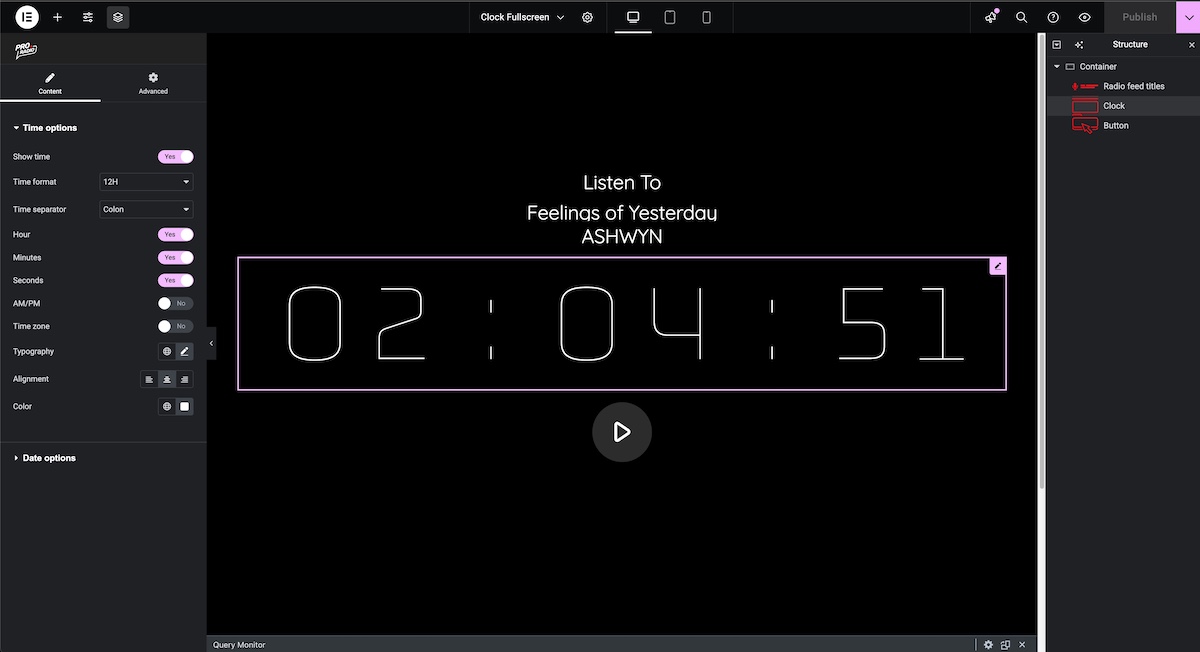 Clock widget for Elementor