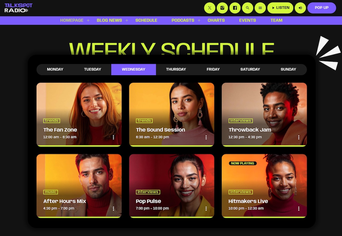 radio website template wordpress schedule shows midnight