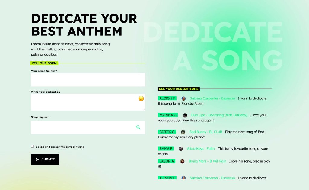 demo 38 song dedications section