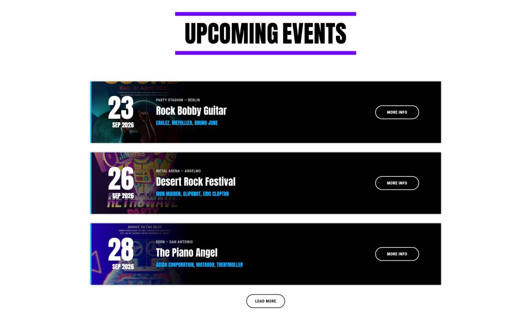 demo 02 upcoming events section