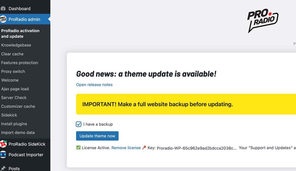pro radio theme update