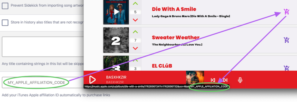 Automatically add apple affiliation code