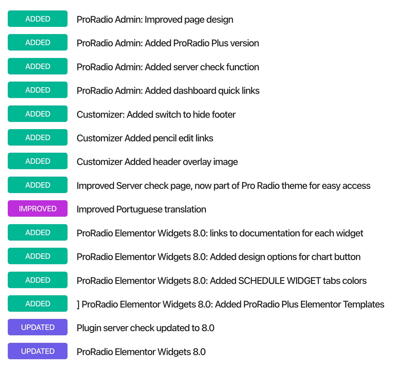 Pro Radio 8 changelog