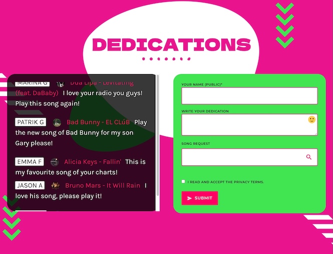 pro radio dedications form and list